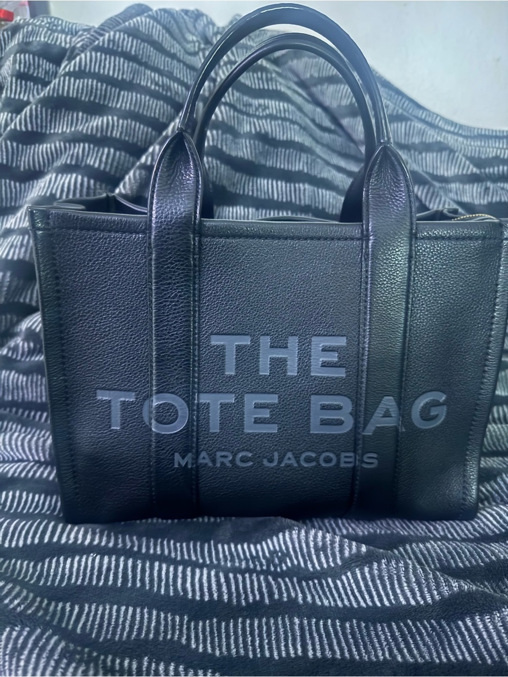 Marc Jacobs Black Pebbled Leather Tote with Logo